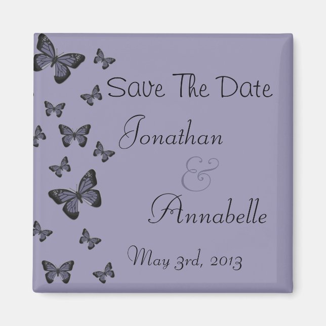 Aimant Papillons Violets Sauvegarder La Date (Devant)