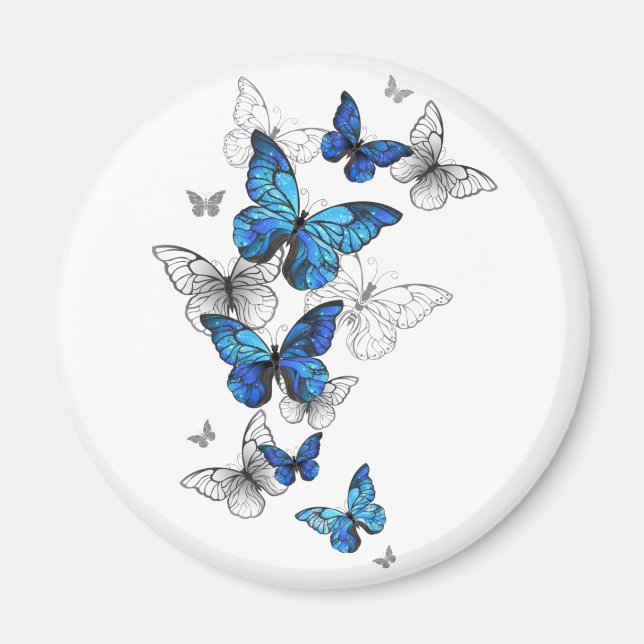 Aimant Papillons volants bleus Morpho (Devant)
