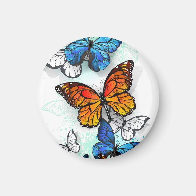 Aimant Papillons volants Morpho et Monarque (Devant)