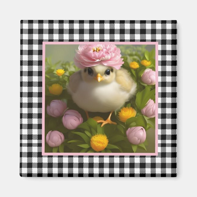 Aimant Pâques Fleurs et poussins mignons  (Devant)