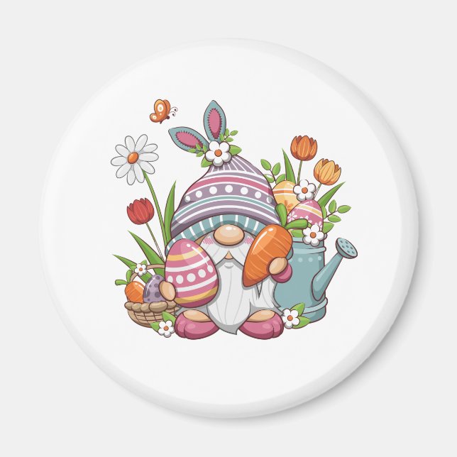 Aimant pâques heureux avec gnome mignon (Devant)