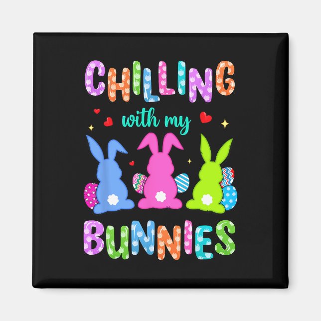 Aimant Pâques Jour Chilling Avec Mes lapins Chasse Aux Oe (Devant)