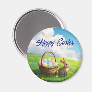 Aimant Pâques paisible Panier de lapin et d'œufs de print
