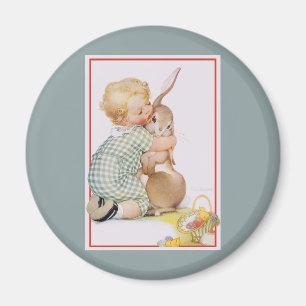 Aimant Pâques vintages, mignon garçon avec lapin lapin