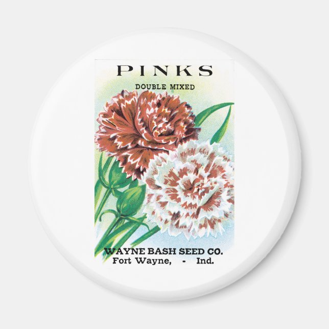Aimant Paquet de semences vintage, Fleurs d'oeillets rose (Devant)