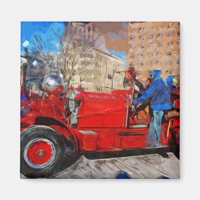 Aimant Parading Antique Fire Truck Impressionnisme Abstra (Devant)