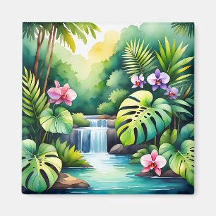 Aimant Paradis tropical de la jungle à cascade et orchidé
