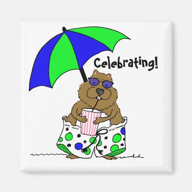 Aimant Parapluie de plage de la journée de la marmotte (Devant)