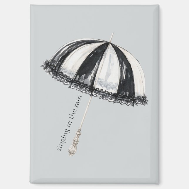 Aimant Parapluie noir blanc Pluie (Recto)