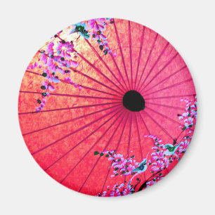 Aimant parasol oriental japonais floral rose peint