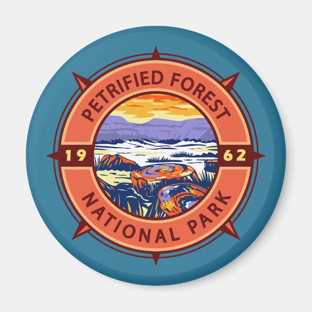 Aimant Parc national de la Forêt pétrifiée Boussole rétro (Devant)