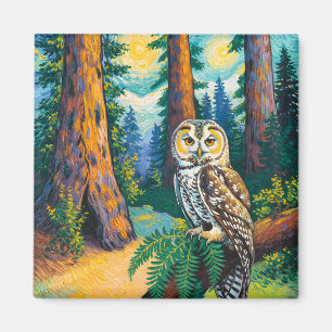 Aimant Parc national de Redwood vintage, chouette de styl