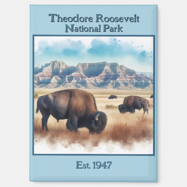 Aimant Parc national de Theodore Roosevelt Bison Souvenir (Recto)