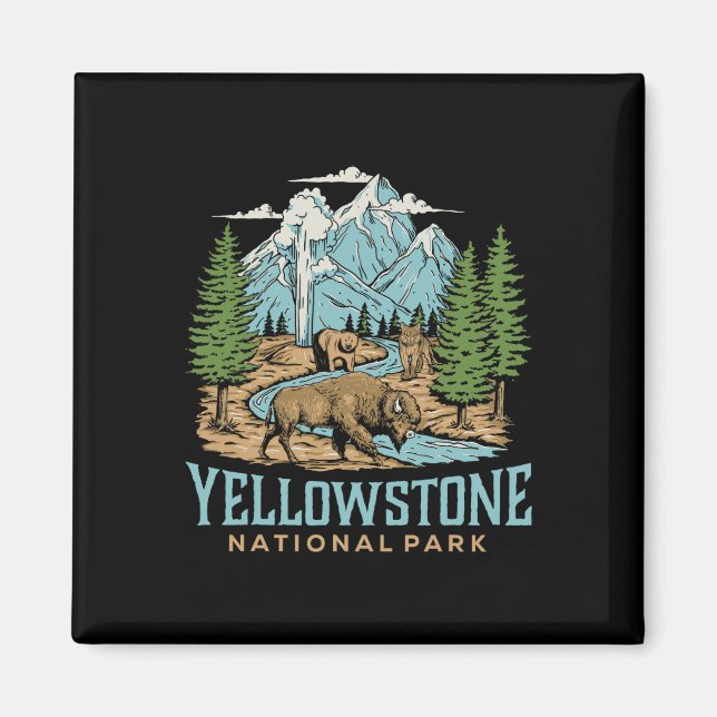 Aimant Parc national de Yellowstone Us Wolf Bison Bear Vi (Devant)