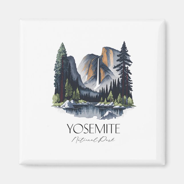 Aimant Parc national de Yosemite Cool Randonnée Aquarelle (Devant)