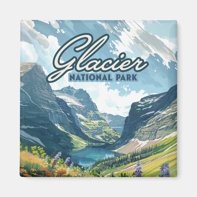 Aimant Parc national des Glaciers Montana Lake Retro (Devant)