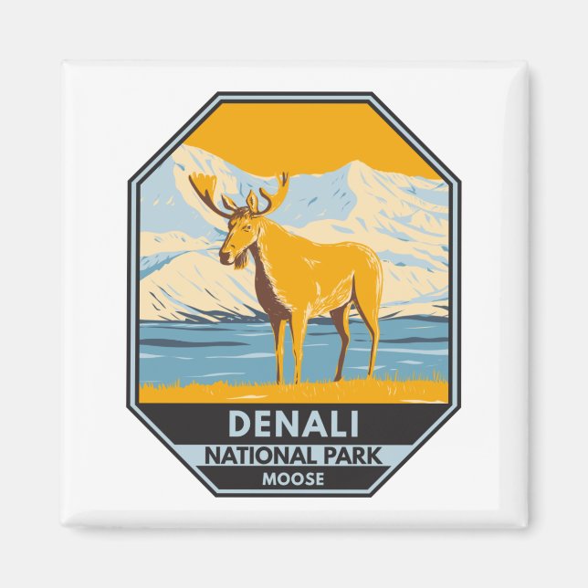 Aimant Parc national du Denali Alaska Moose Vintage (Devant)