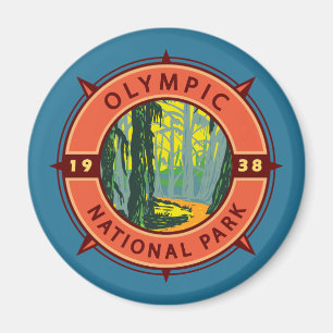 Aimant Parc national olympique Hoh Rainforest Retro Compa