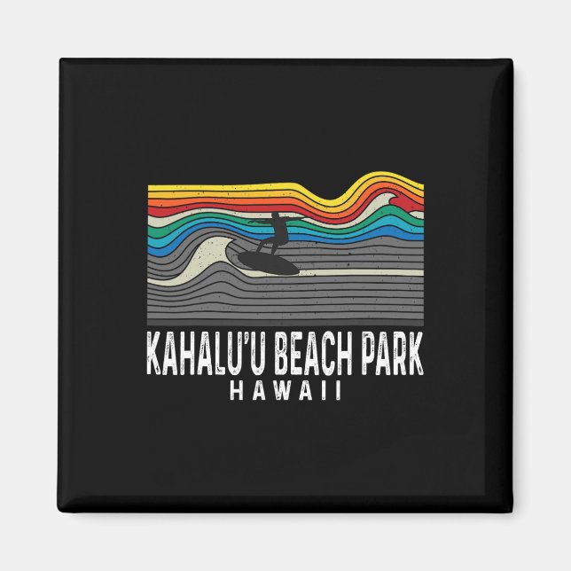 Aimant Parc rétro de Kahalu'u Beach Hawaii Surfeur Surfb (Devant)