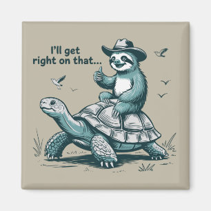 Aimant Paresseux à Cheval sur une Tortue Humour Je M'y Me