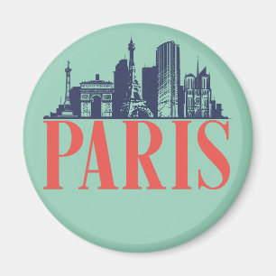 Aimant Paris France Retro City Skyline Vintage Cityscape