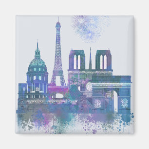 Aimant Paris Skyline - Aquarelle bleu