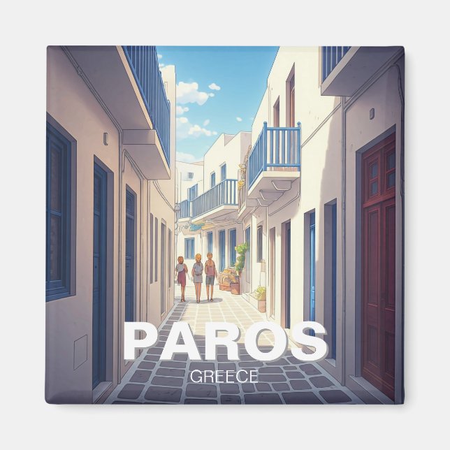 Aimant Paros, Grèce blanc et bleu (Devant)