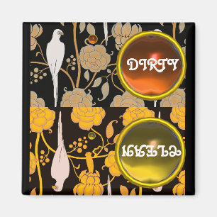 AIMANT PARROTS ART DÉCO FLEURS JAUNES BROWN PROPRES