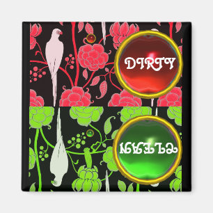 AIMANT PARROTS ART DÉCO, FLEURS VERTES ROUGES JOLIMENT PR