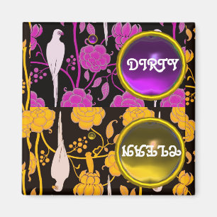 AIMANT PARROTS ART DÉCO PURPLE JAUNE FLEURS JOLIES PROPRE