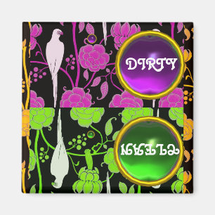 AIMANT PARROTS ART DÉCO PURPLE VERT FLEURS DIRTY PROPRE