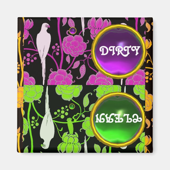 AIMANT PARROTS ART DÉCO PURPLE VERT FLEURS DIRTY PROPRE (Devant)