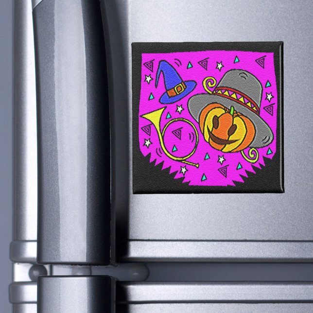 Aimant Parti d'Halloween Jack OLantern et Bugle Purple (Halloween Party Jack O'Lantern and Bugle Purple Magnet)