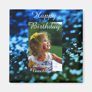 Aimant Parties scintillant bleu vert photo anniversaire d
