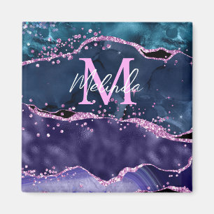 Aimant Parties scintillant bleue et violet marine Agate m