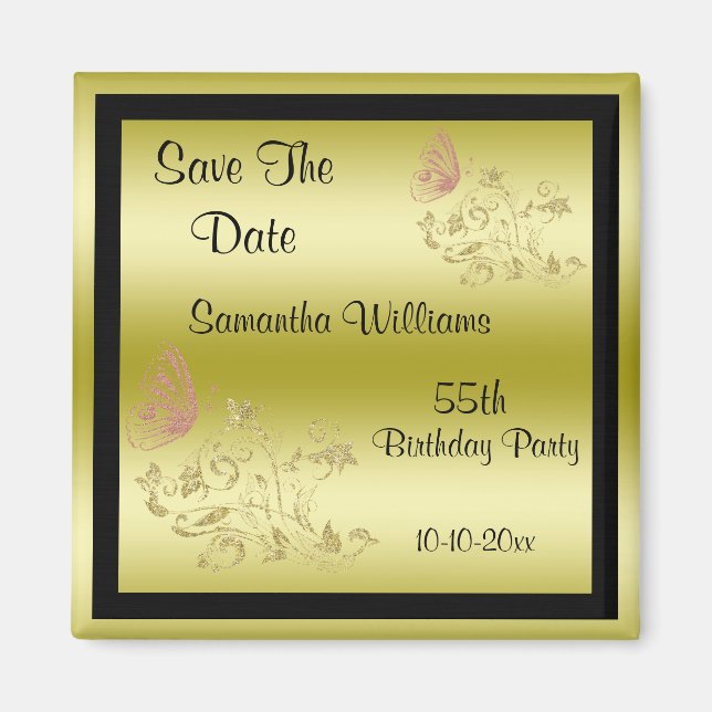 Aimant Parties scintillant d'or et papillon mousseux 55e  (Devant)