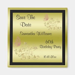 Aimant Parties scintillant d'or et papillon mousseux 60e