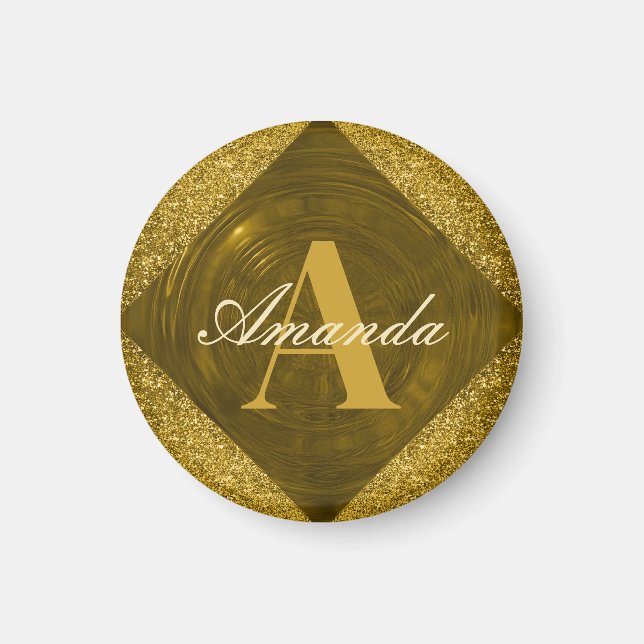 Aimant Parties scintillant d'or moderne Monogramme fille (Devant)