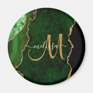 Aimant Parties scintillant d'or vert chic Agate Monogramm
