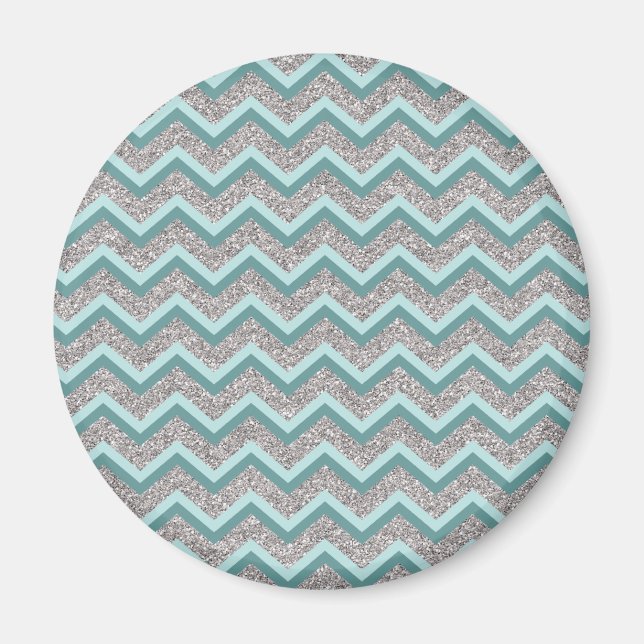 Aimant Parties scintillant en argent et ZigZag Turquoise (Devant)