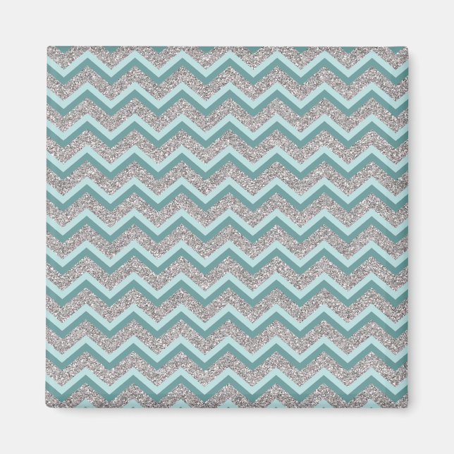 Aimant Parties scintillant en argent et ZigZag Turquoise (Devant)