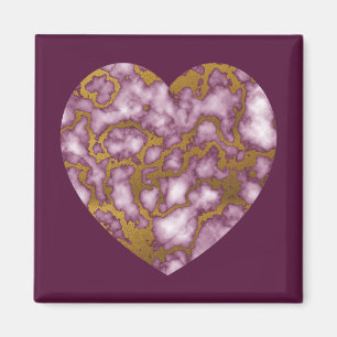 Aimant Passion Coeur de texture rose et or marbre