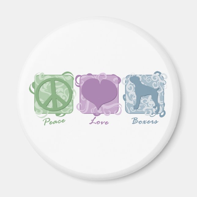 Aimant Pastel Paix, Amour et Boxes (Devant)