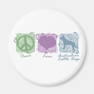 Aimant Pastel Peace, Love et Australian Cattle Dogs