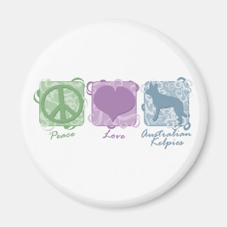 Aimant Pastel Peace, Love et Australian Kelpies