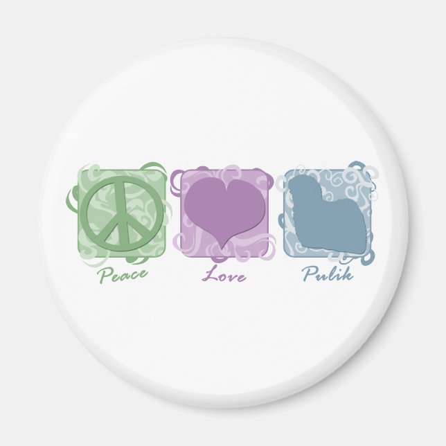 Aimant Pastel Peace, Love et Pulik (Devant)