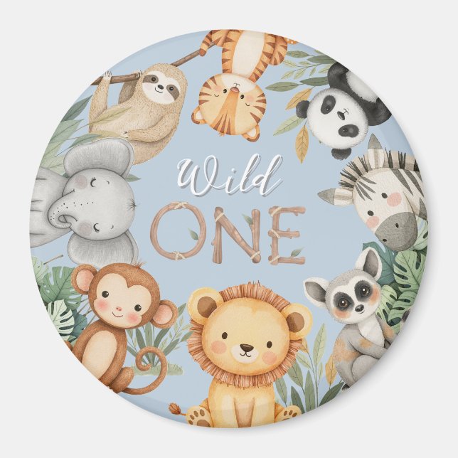 Aimant Pastel Tropical Wild One Jungle Safari Animaux (Devant)