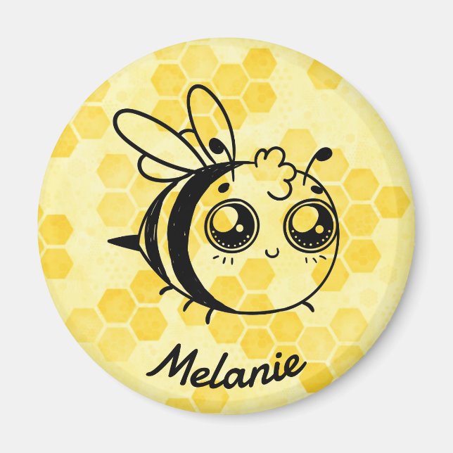Aimant Pastel Yellow Honeycomb Cute Bee Personalised (Devant)