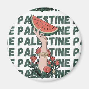 Aimant pastèque, fleurs et palestine Texte Répéter