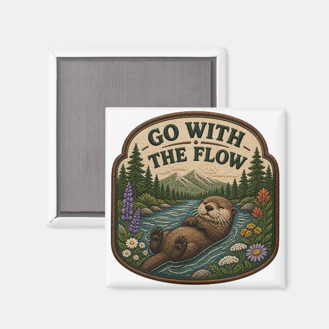 Aimant Patch brodé de loutre Go With The Flow (Recto/Verso)